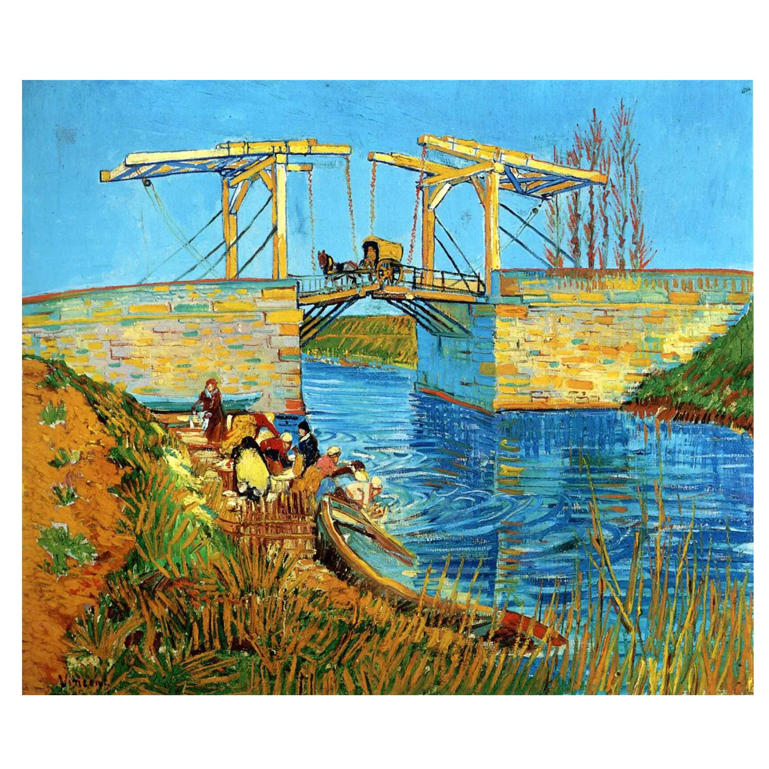 

Hand painted High quality reproduction of The Langlois Bridge at Arles with Women Washing by Van Gogh Landscape oil painting