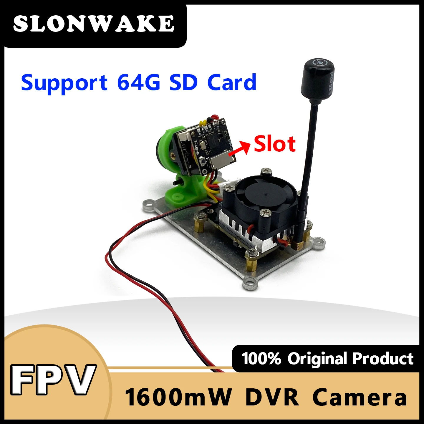 SLONWAKE 5.8G 48CH 200/500/1000/1600mW 조절 가능한 송신기 카메라 AIO DVR 녹화 800*480px 지원 64G TF 카드 RC FPV용