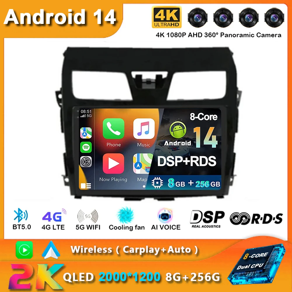 

Android 14 Carplay Auto Car Radio For Nissan Teana Altima 2013 2014 2015 Navigation GPS Multimedia Player Stereo video WIFI+4G