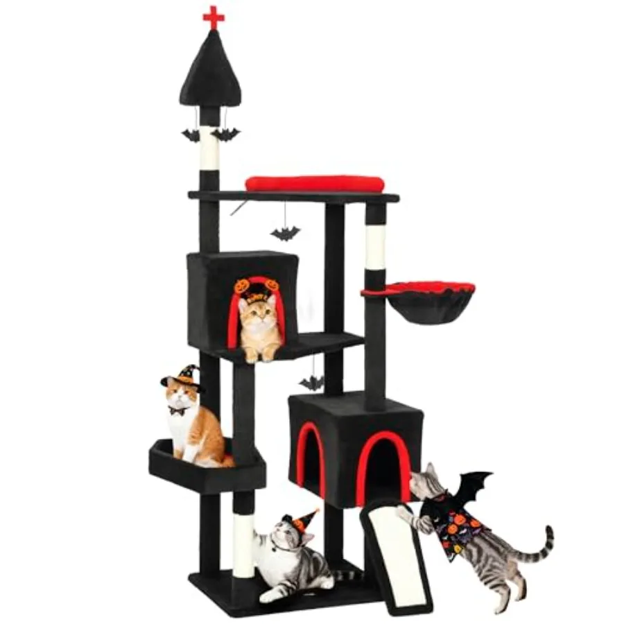 

Gothic Cat Tree 78 Extra Tall Cat Tower for Indoor Kittens with 2 Spacious Condos Sisal Scratching Posts 4 Bat Hanging Balls Co