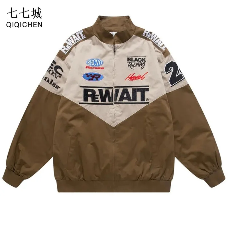 

Letter Embroidery Racing Jacket Men Women Patchwork Streetwear College Baseball Coat Motorcycle Varsity Bomber Jacket Autumn New