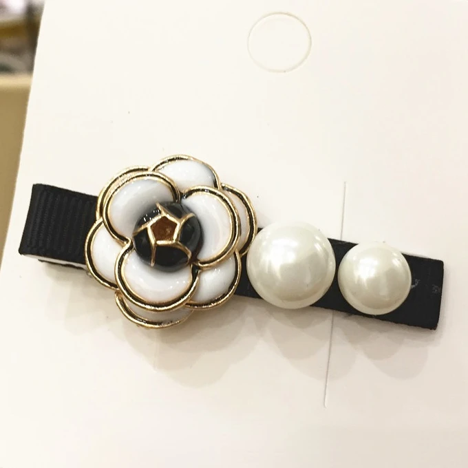 Korean Retro Camellia Flower Duckbill Hair Clip Simple Pearl Rhinestone Side  Bangs Broken  Accessories for Girls Women