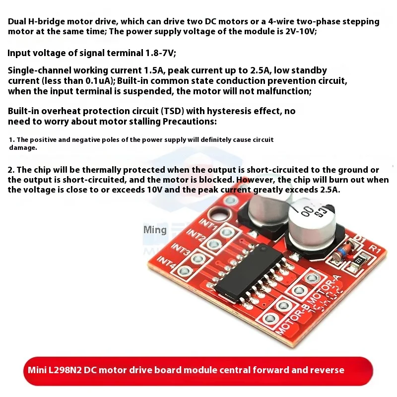 Módulo de placa de accionamiento de motor L298N, motor paso a paso CC, accesorios inteligentes para robot de coche