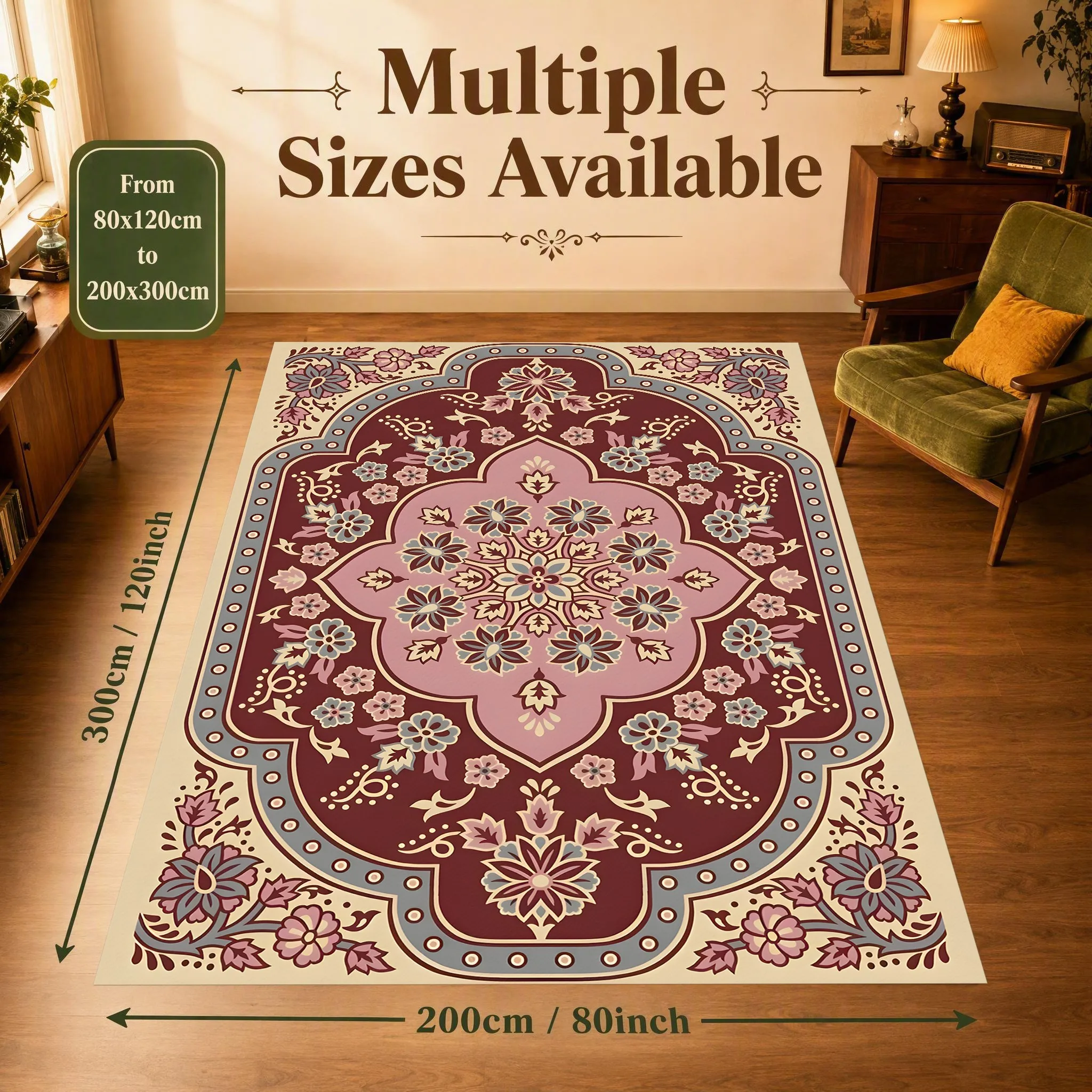 Retro Persian Symmetrical Floral Rug Soft Velvet Area Carpet Living Room Bedroom Whole House Decor
