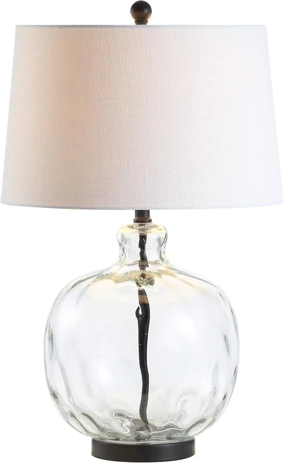 26.5" Clear Glass & Black Metal LED Table Lamp, Farmhouse Nightstand Lamp with White Linen Shade, UL Listed, LED Bulb Included