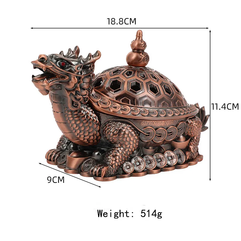Antique Dragon Turtle Incense Burner Holder with Lid Vintage Incense Burner Decorative Ornaments Gift for Meditation Yoga Lovers