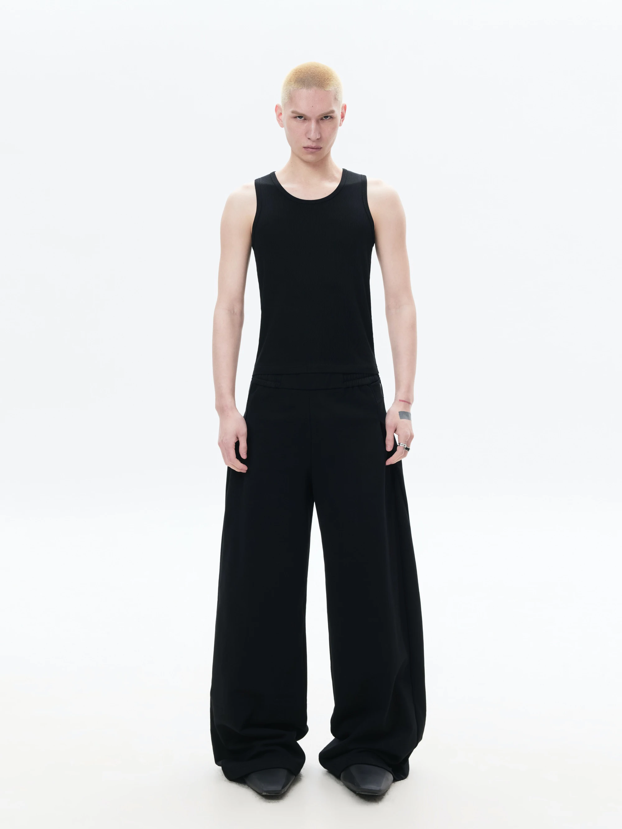 

Loose Black Pleated Wide Leg Casual Pants FRKM SCD 26SS Deconstructed Bent Knife Sweatpants Elastic Waist Casual Trousers