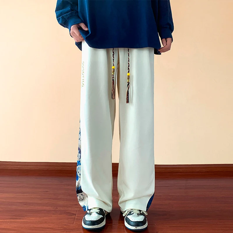 

Свободные прямые повседневные брюки для мальчиков-подростков, осенний сезон, китайский стиль, удобные, свободного кроя, длинные штаны