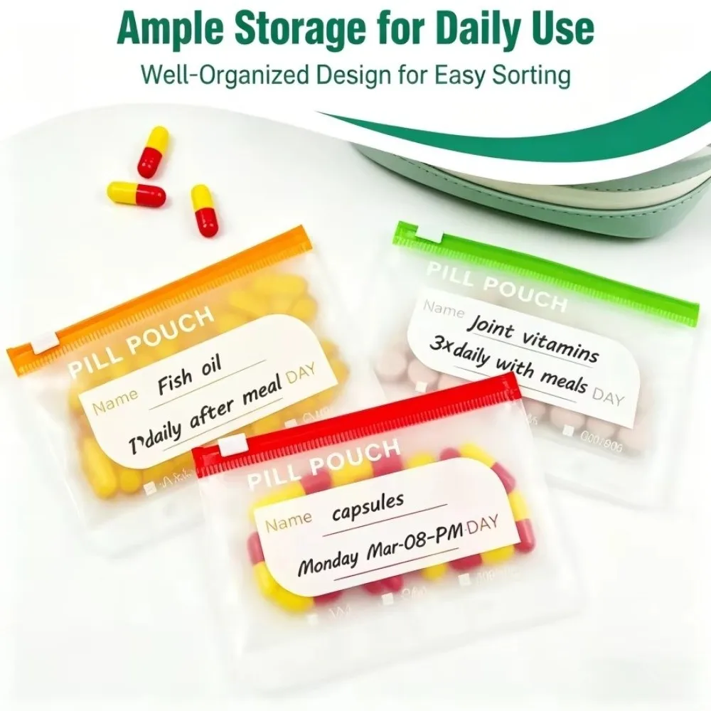 7/14PCS BPA-Free Weekly Pill Organizer Waterproof Color Coded Medicine Pouch Set Zipper Design Reusable Pill Pouch Set