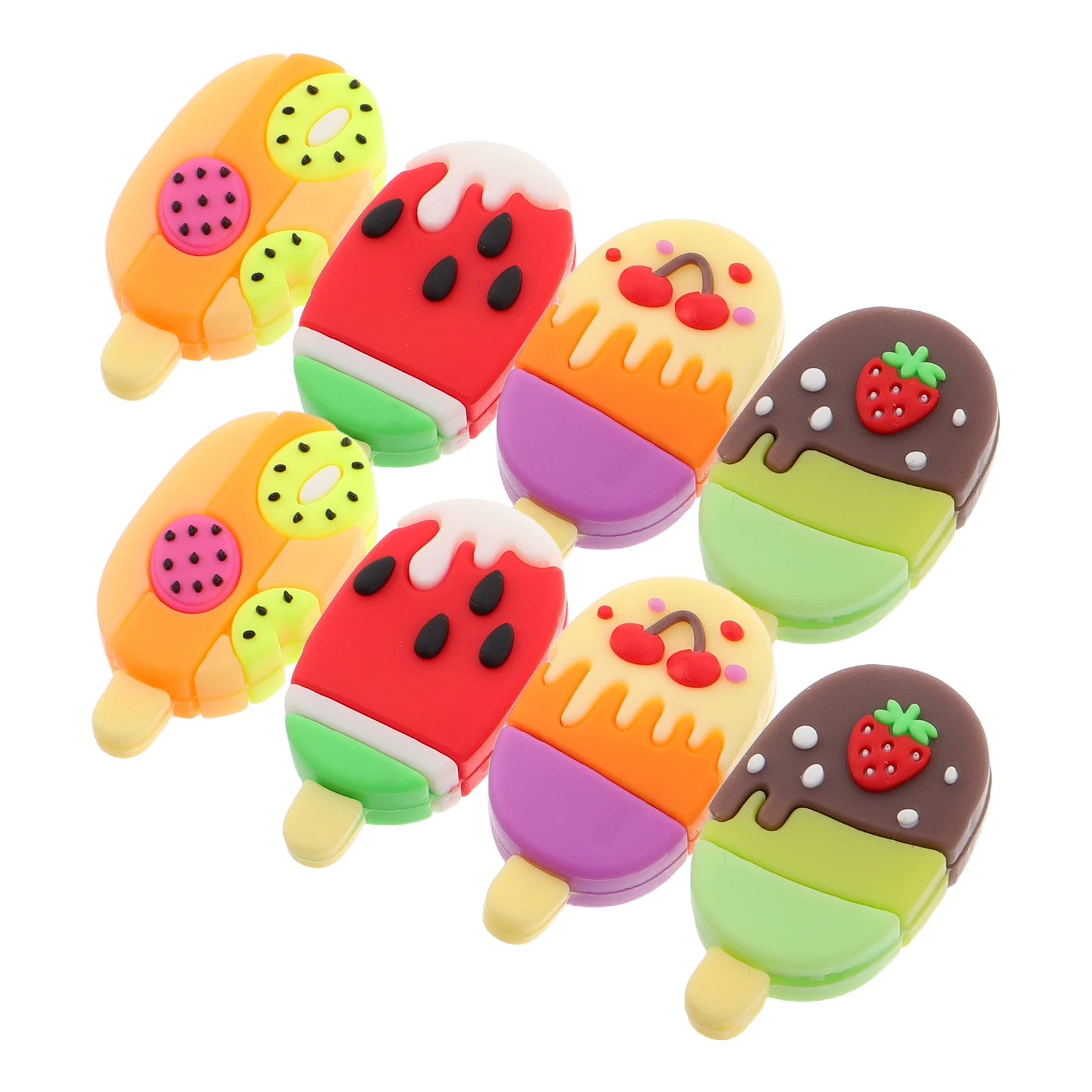 

8pcs Ice Cream Eraser Summer Fruit Shaped School Supplies Party Favors Kids Stationery Mini Rubber Erasers Vibrant Colorful