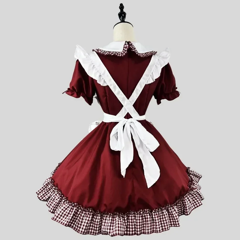 Abito da principessa Lolita Anime giapponese cameriera Cosplay Kawaii School Girl Party Cameriera Costumi di gioco di ruolo Abito con fiocco scozzese taglie forti