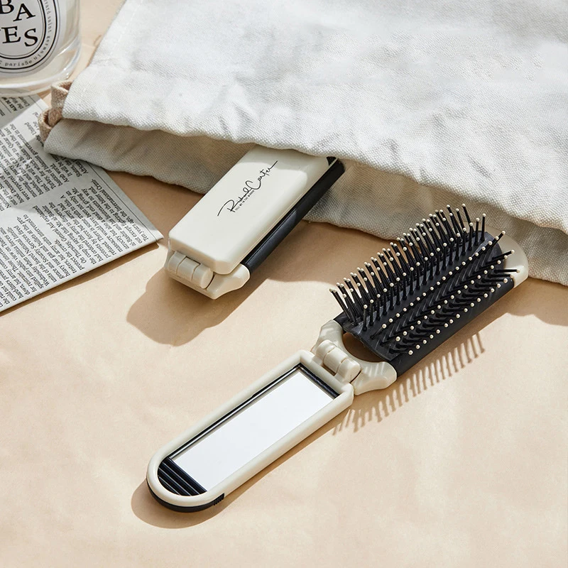 New Mini Hair Brush Folding Massage Comb Head Massage Anti-Static Portable Travel Hair Brush Girl Hair Combs With Mirror