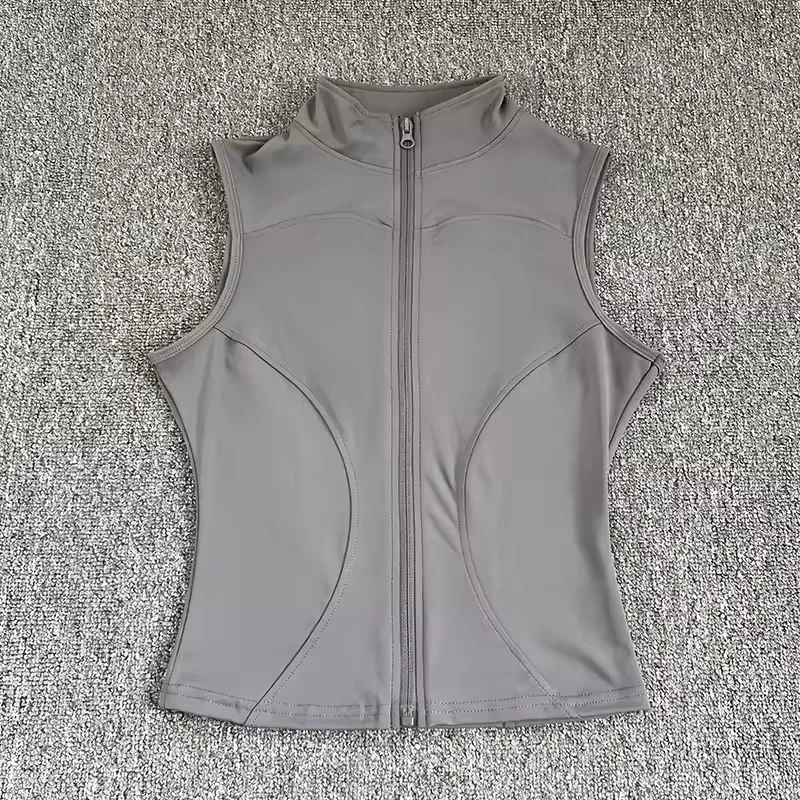 Women's Slim Fit Sport Sleeveless Top Quick Dry Elastic Stand Collar Yoga Fitness Clothing Summer Zipper