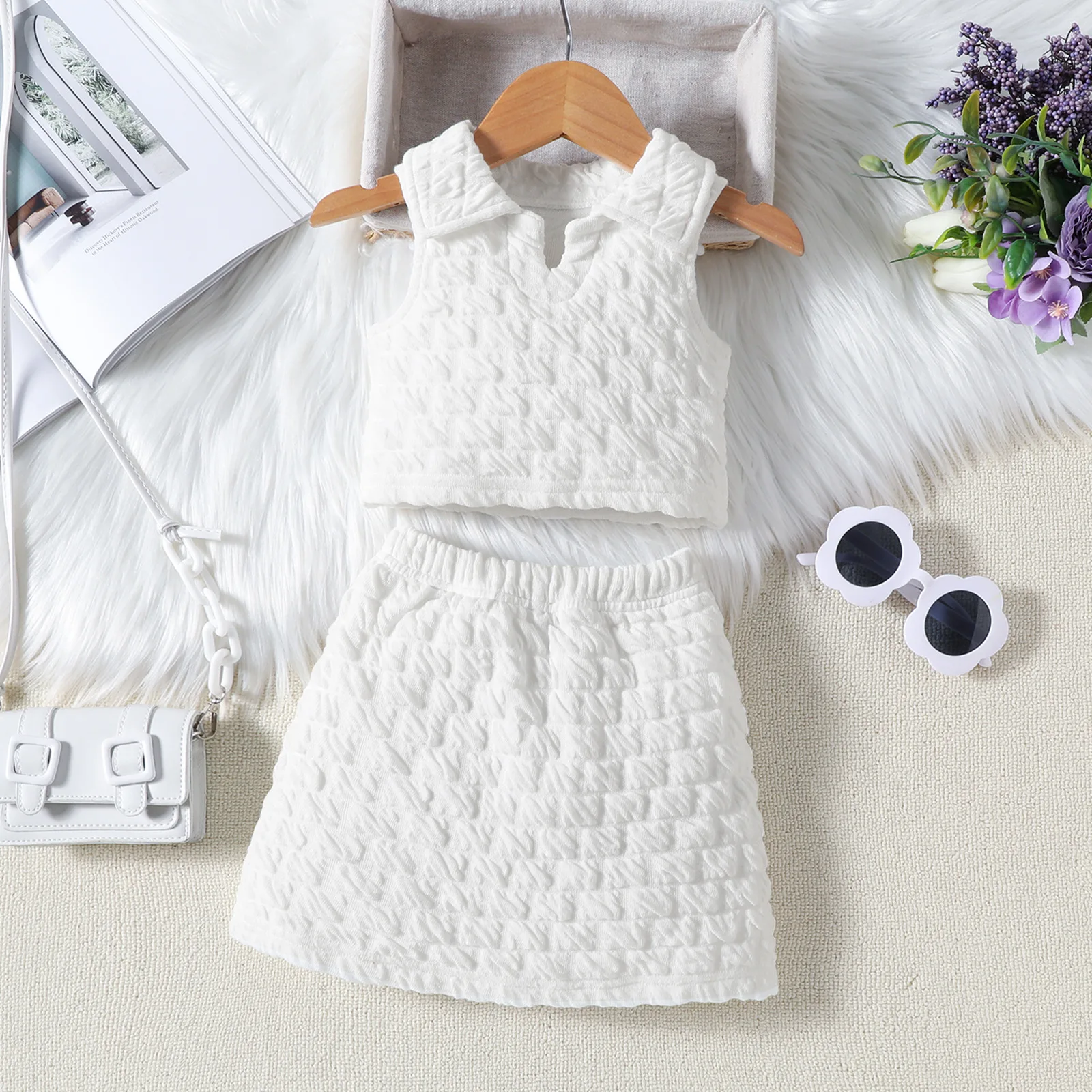 1 2 3 4 5 6years Summer Girls Clothing Sets New Fashion Sleeveless Crop Tops+A Line Skirts Casual Two Piece Set Kids Clothes