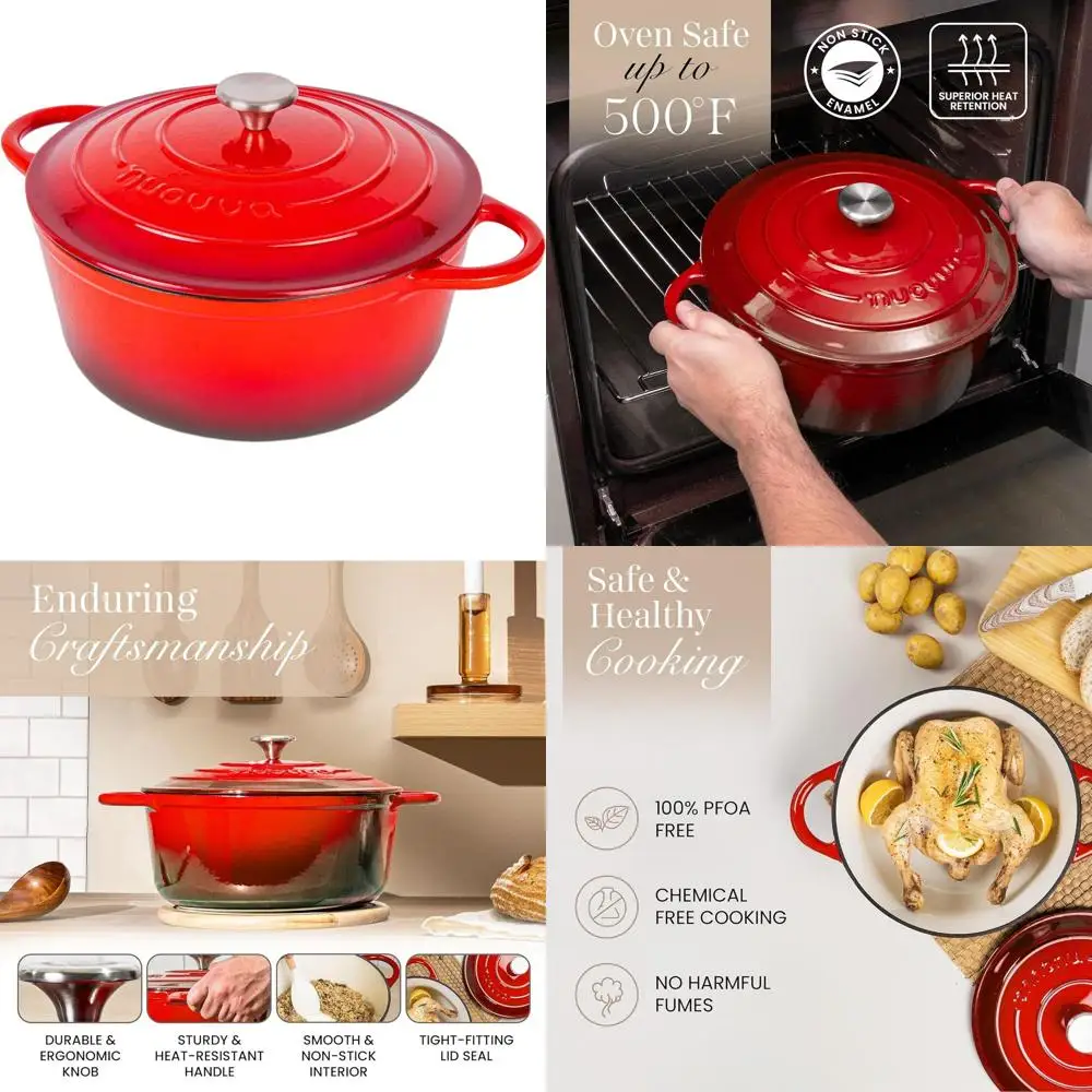 

Эмалированная чугунная жаровня с крышкой – 6,4-литровая кастрюля с антипригарным покрытием – Прочная и пригодная для использования в духовке до 500 градусов. ° F for Bread