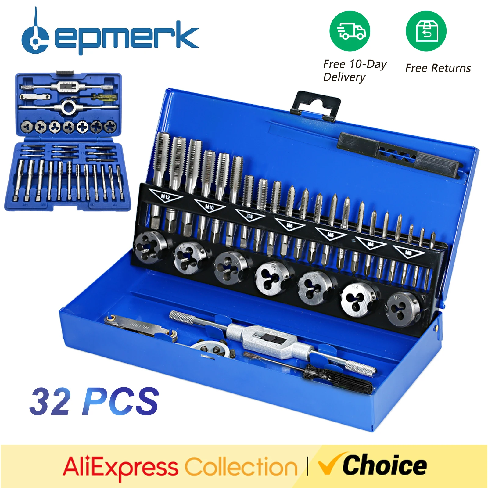 32 PCS HSS Tap and Die Set Metric Wrench Cut M3-M12 Hand Threading Tool Carbide  Screw Thread Making Tool Bit Set