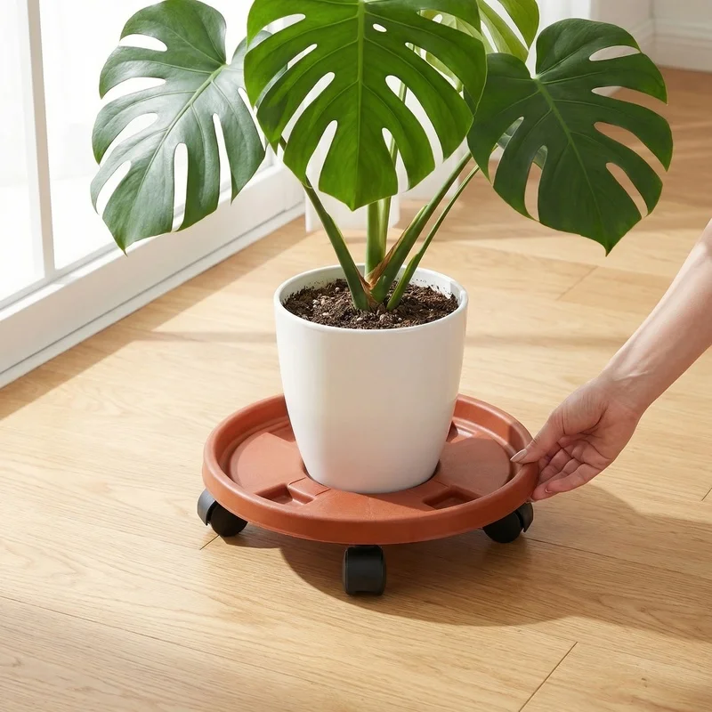 Heavy-duty flower pot tray with universal wheels for indoor and outdoor balconies, suitable for succulents and green plants, wit