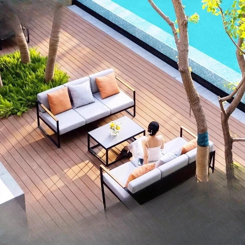

Outdoor sofa courtyard open-air hotel waterproof sun villa leisure balcony outdoor Nordic aluminum alloy sofa combination
