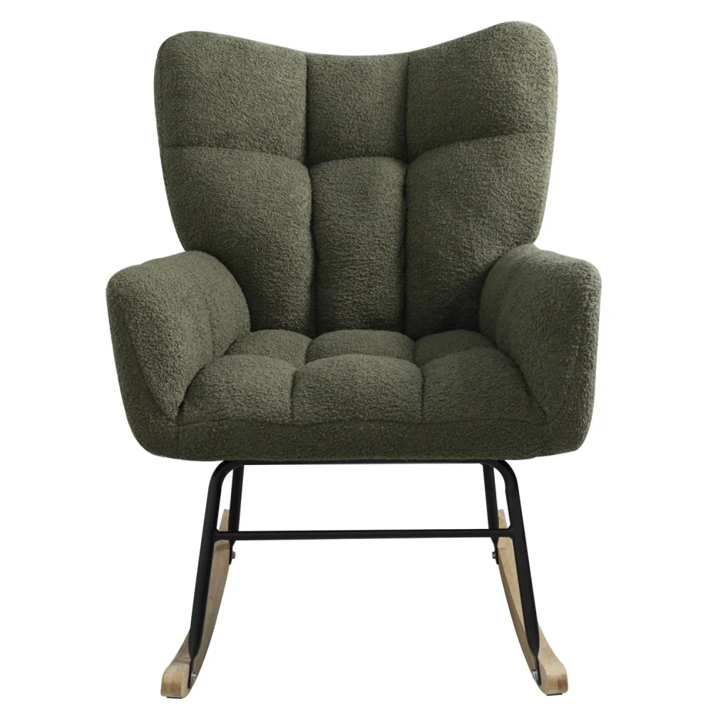 Upholstered Rocker Armchair with High Backrest, Modern Rocking Accent Chair for Nursery, Living Room, Bedroom, Olive Green