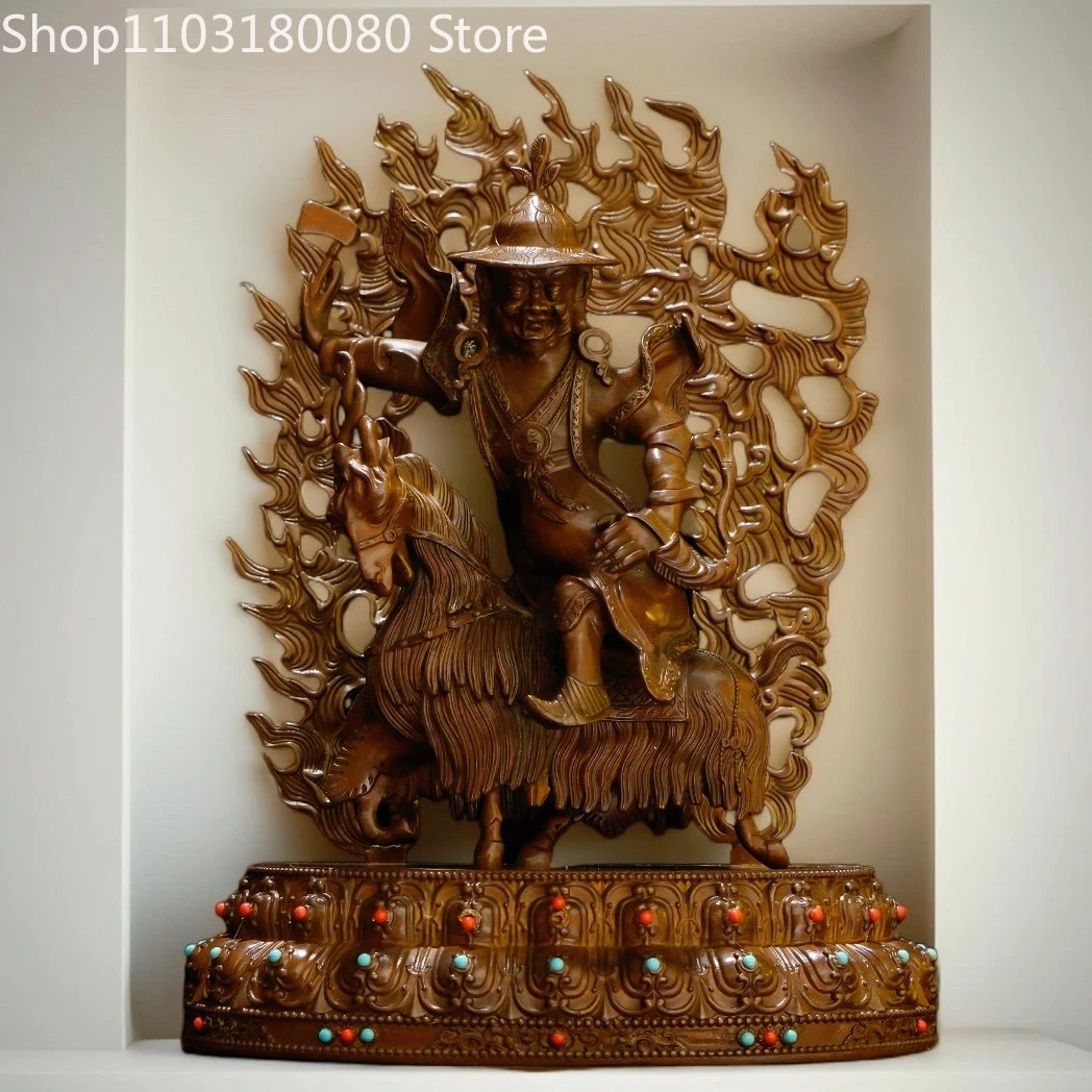 25cm Copper Riding sheep Shan Jingang Dharmapala buddha statue Shan jian sculpture