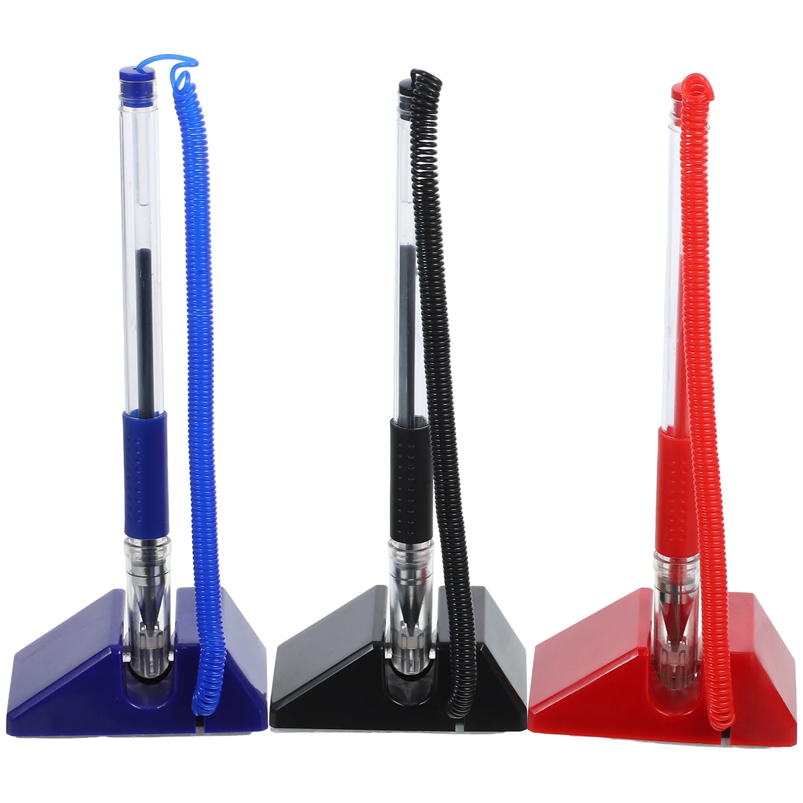 3 Pcs Office Pen Gel Ink Pens Security for Bank Anti-theft with Holder Counter Base Stand Desk Plastic