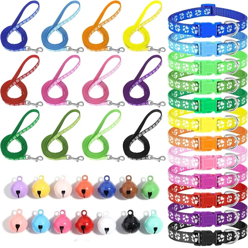 120CM Dog Leash Set Pet Traction Rope Multiple Colors Puppy Collar With Bell DIY Rainbow colored bell For Cat and dog collars