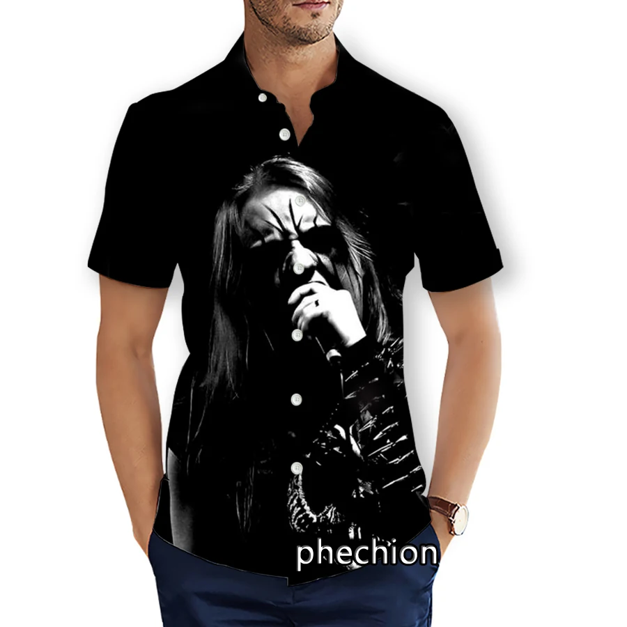 phechion Mens Short Sleeve Beach Shirts Satanic Warmaster Band 3D Print Casual Shirts Fashion Streetwear Men Tops X284