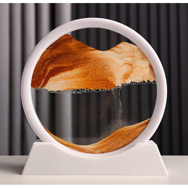 2026 3D Hourglass Quicksand Moving Sand Art Picture Round Glass Deep Sea Sandscape Craft Flowing Painting Home Office Work Decor