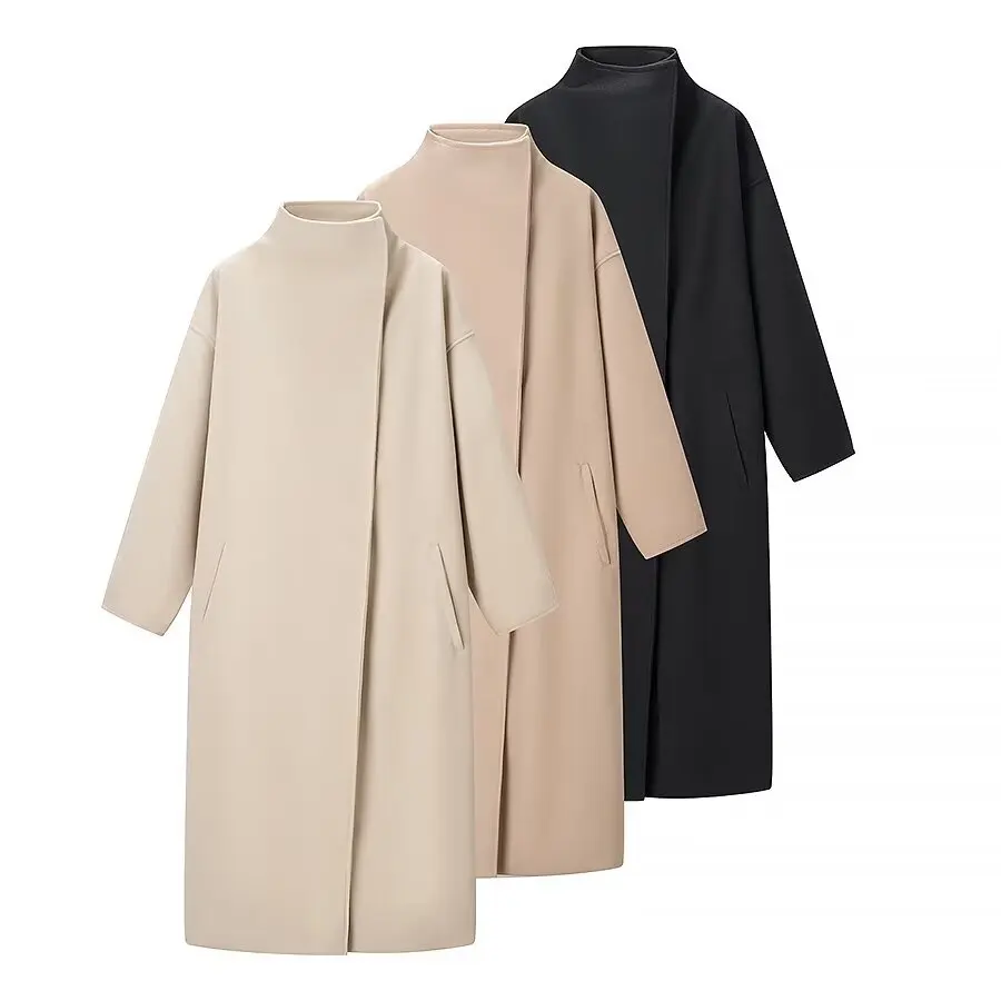 

DiYiG WOMAN 2025 Winter New Fashion Tricolor Woolen Coat Chic Collar Joker Long Sleeve Coat Outerwear Mujer