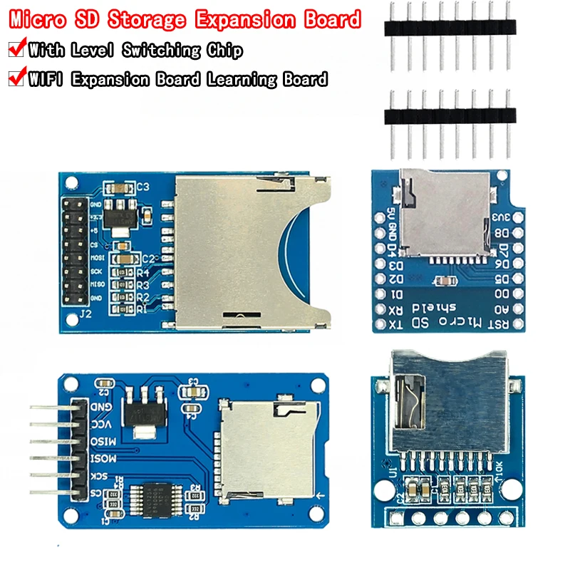 Micro SD-opslaguitbreidingskaart D1 Mini TF-kaartmodule Mini Micro SD TF-kaart Memory Shield-module met pinnen voor Arduino ARM AVR