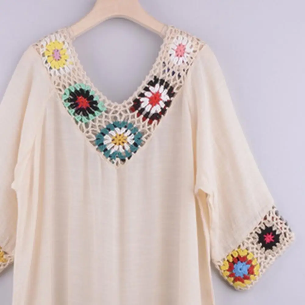 بيكيني صيفي يغطي الجوف خارج الكروشيه المرقعة فضفاضة مناسبة للحماية من الشمس ملابس السباحة للشاطئ