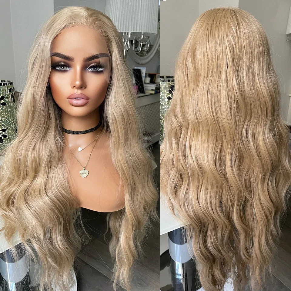 QW Synthetic Hair Honey Blonde Body Wave Soft 13X4 Lace Front Wig For Women Hair Heat Resistant Fiber Cosplay  Daily