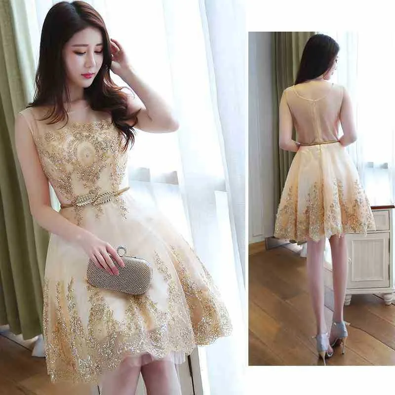 2025 nuevo vestido corto Sexy de Color champán a la moda de verano para mujer vestido de noche adelgazante y adelgazante de lujo de alta calidad