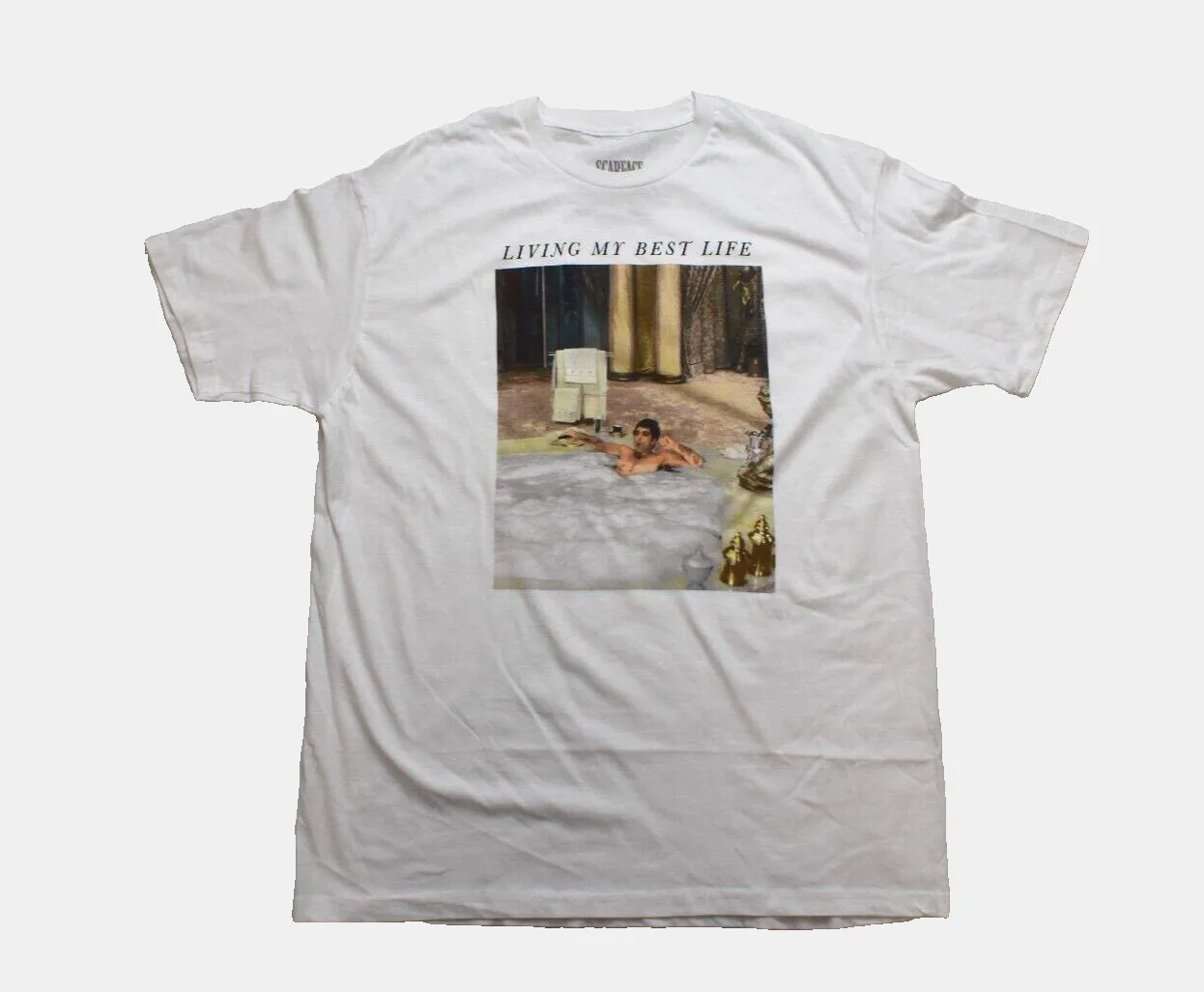 Scarface Movie Mens Tony Montana Bath Living My Best Life White T Shirt New M L Xl