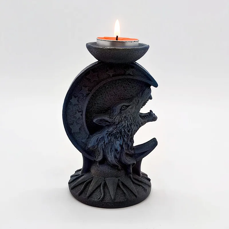 2023 Halloween decoration silicone mold moon wolf head candlestick diy concrete resin gypsum candlestick