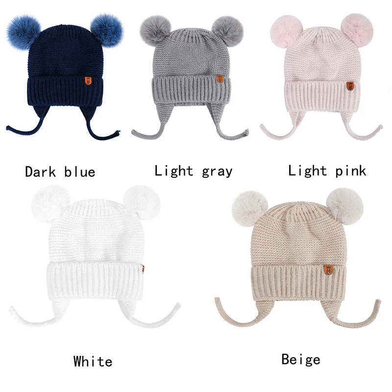 Baby Hat Boys Girls Cute Pompom Caps Bonnet Autumn Winter Ear Warm Baby Beanie Newborn Children\'s Hats Knitted Solid Kids Caps