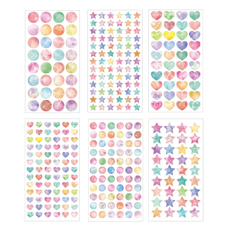 6 sheets/set Colorful Star Heart Reward Stickers Cartoon Happy Birthday Stickers for Birthday Party Favors Teachers Classroom