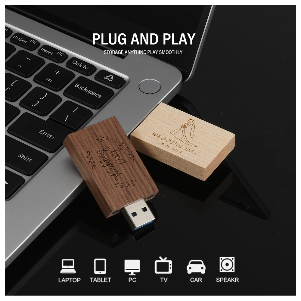 JASTER USB 3.0-Flash-Laufwerke Fotografie Holz Fotoalbum Box Pen Drive Kostenloses Logo 16 GB 32 GB 64 GB 128 GB Hochzeitsgeschenk U Disk 8 GB