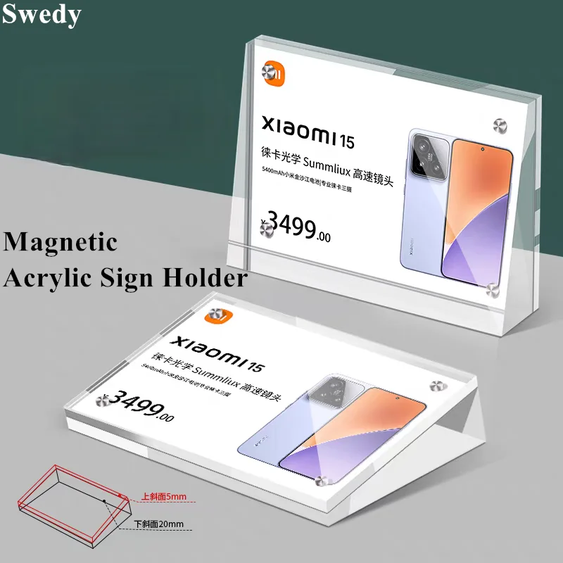 A5 148x210mm Slant Back Magnetic Acrylic Sign Holder Display Stand Table Card Stand Menu Paper Flyer Price Label Holder