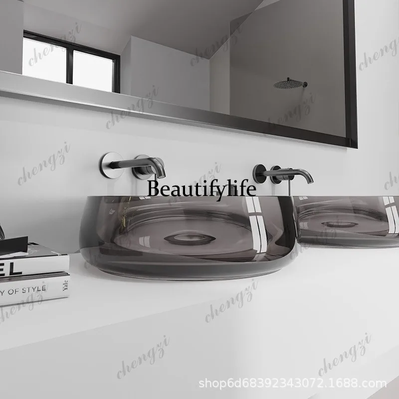 Household artificial stone transparent resin washbasin platform basin transparent crystal art washbasin