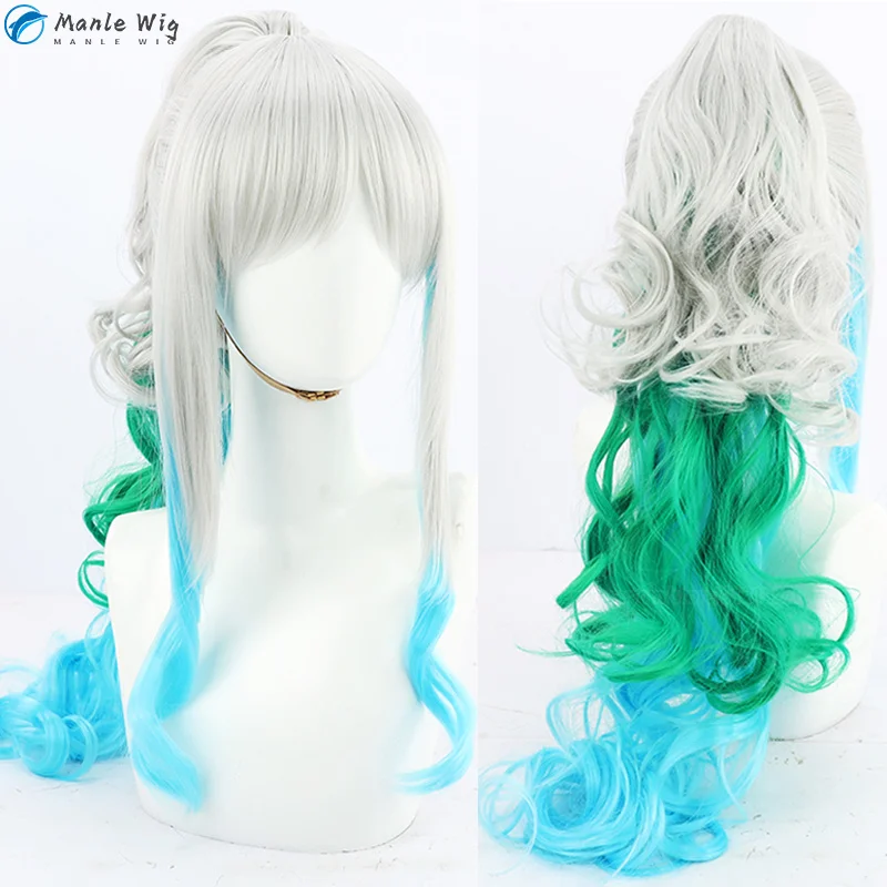 Anime yamato cosplay peruca 70cm de comprimento com chifres prop resistente ao calor do cabelo sintético feminino festa de halloween perucas + touca peruca