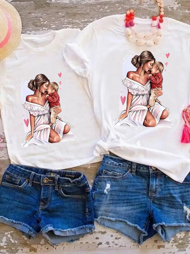 Conjuntos a juego para la familia, Camiseta con estampado de acuarela Happy Time para mujer, niña, niño y Mamá, ropa de verano