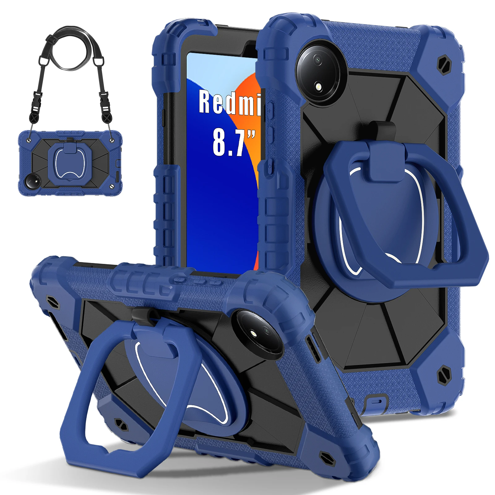 Case For Xiaomi Redmi Pad SE 8.7 4G 2024 8.7 inch Model 220233L2G Rotating Handle Grip Hybrid Stand Cover With Shoulder Strap