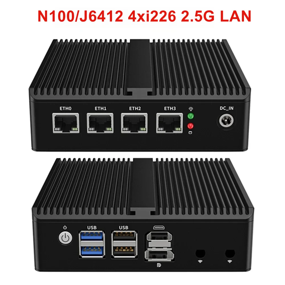 인텔 N100 팬리스 미니 산업용 PC, N5105 4x2.5G i226 i225 LAN DDR5 NVMe 소프트 라우터 방화벽, HDMI2.0 OPNsense PVE ESXi 호스트