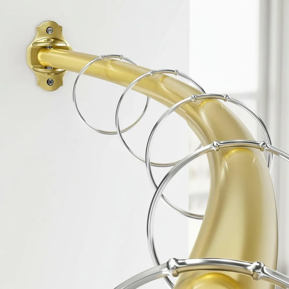 

Gold Curved Shower Rod Adjustable 40-72 Inches, Extra Wide Rustproof Stainless Steel for Bathroom Space Saving