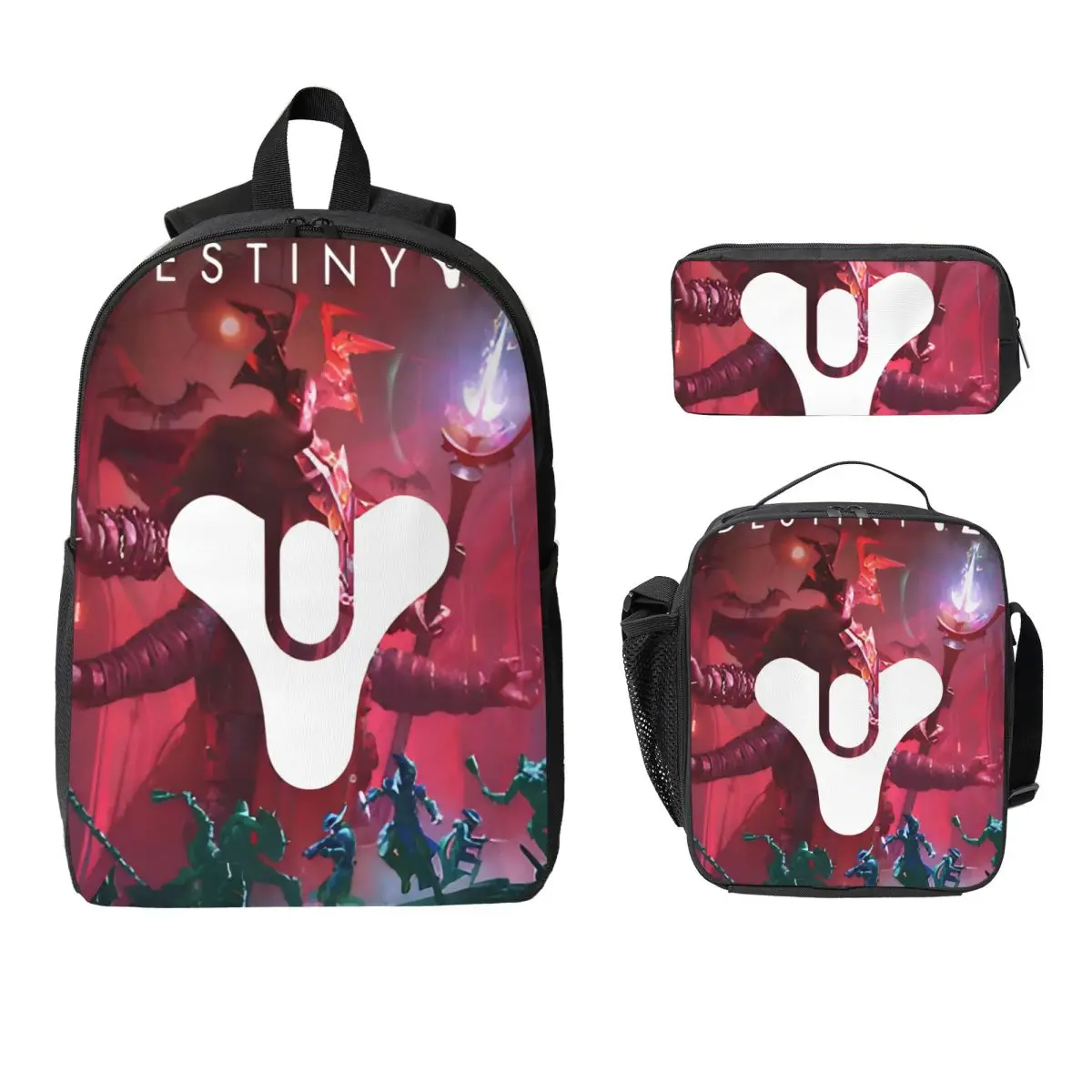 3Pcs Destiny 2 Games Backpack Set for Girls Boys Pencil Boxes Bookbag Sets with Lunch Box For School Students Daypack