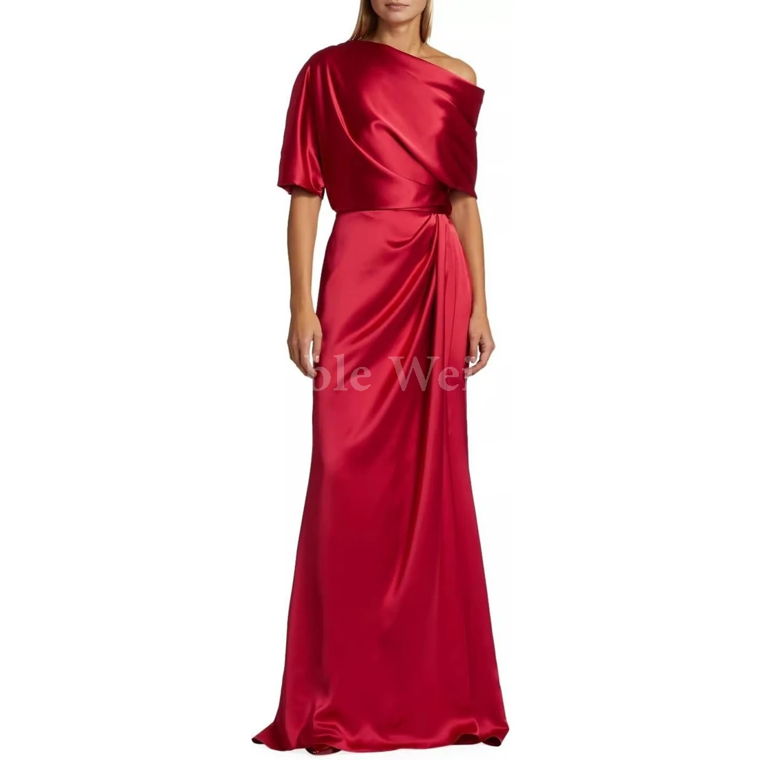 Elegant One-Shoulder Mermaid Evening Dresses Short Sleeves Prom Gown Customize