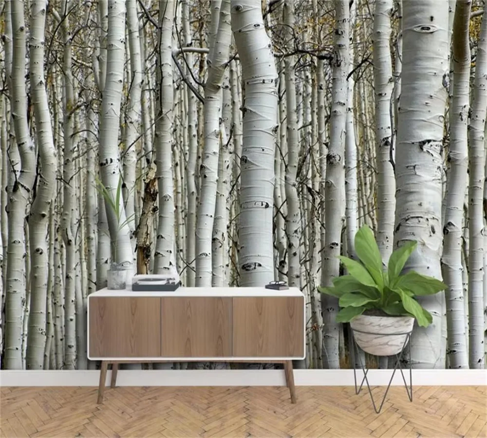 

Custom wallpaper 3d mural atmospheric birch tree forest shocking background wall Abstract Tree living room wallpapers home decor