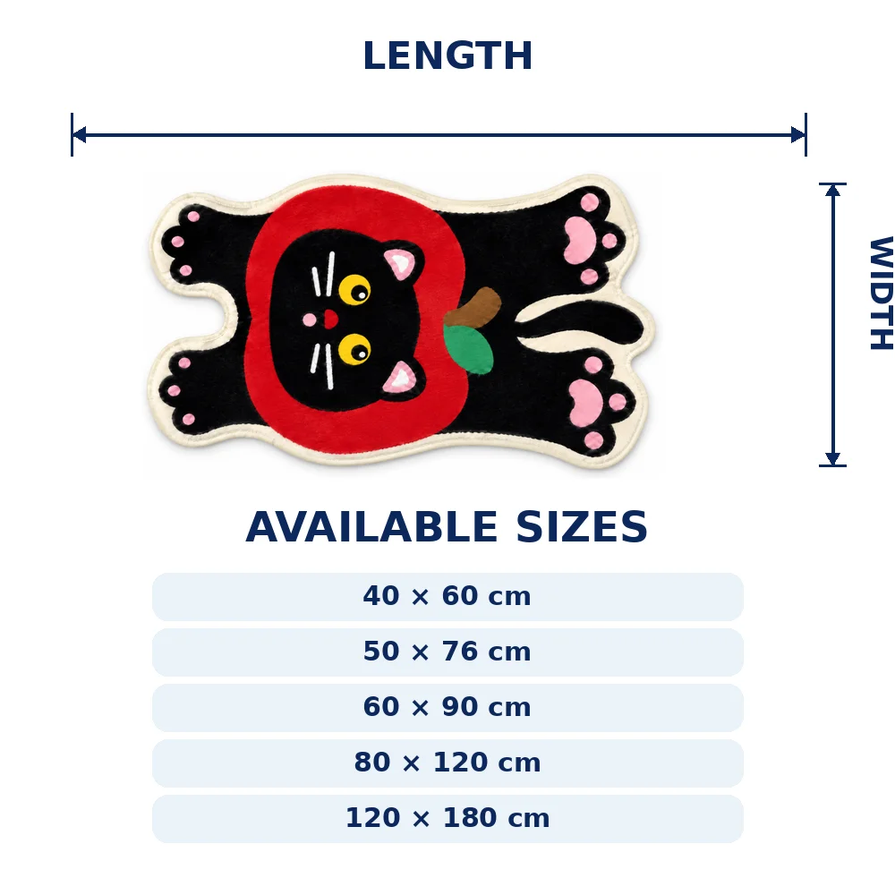 Apple Black Cat Shaped Flannel Rug, Red Fruit Dark Art Floor Mat for Bedroom Entryway Living Room Decor, Soft Home Accent