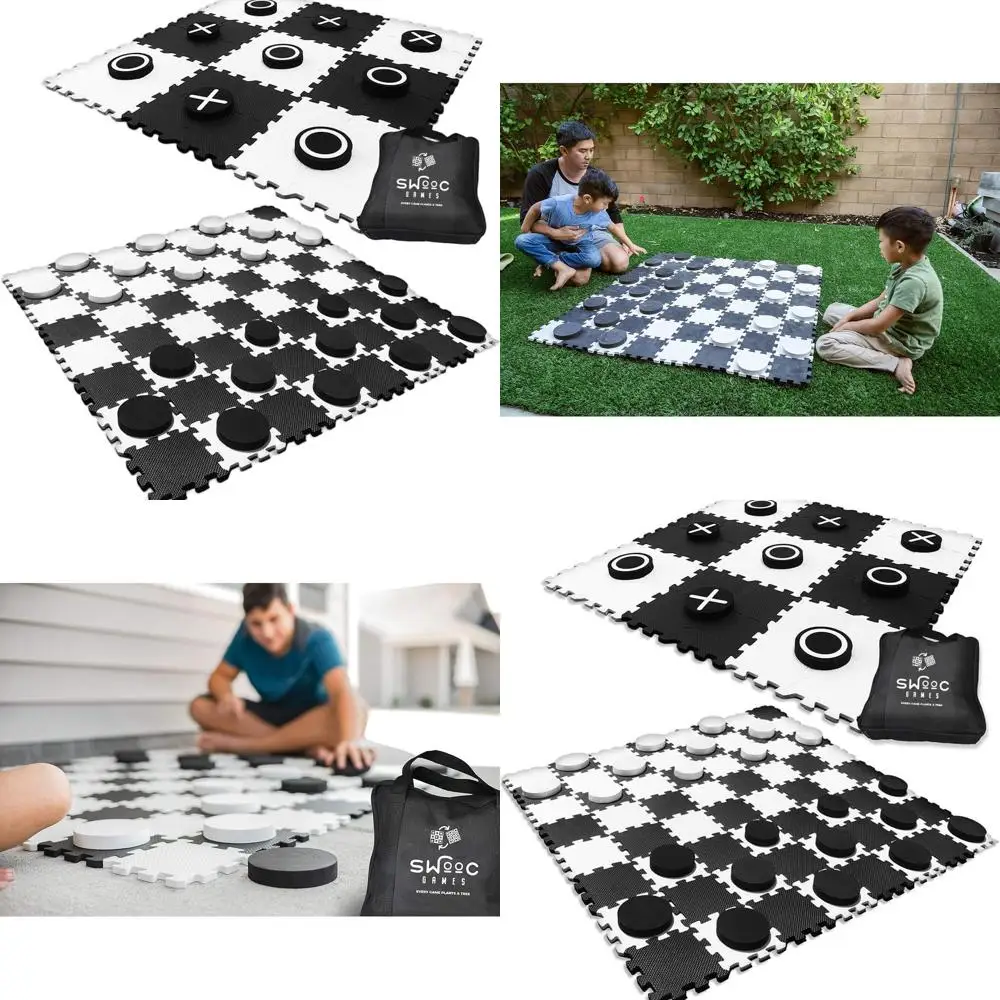 

Giant Checkers & Tic Tac Toe Combo Game - 4ft x 4ft High-Density EVA Foam Mat & Pieces